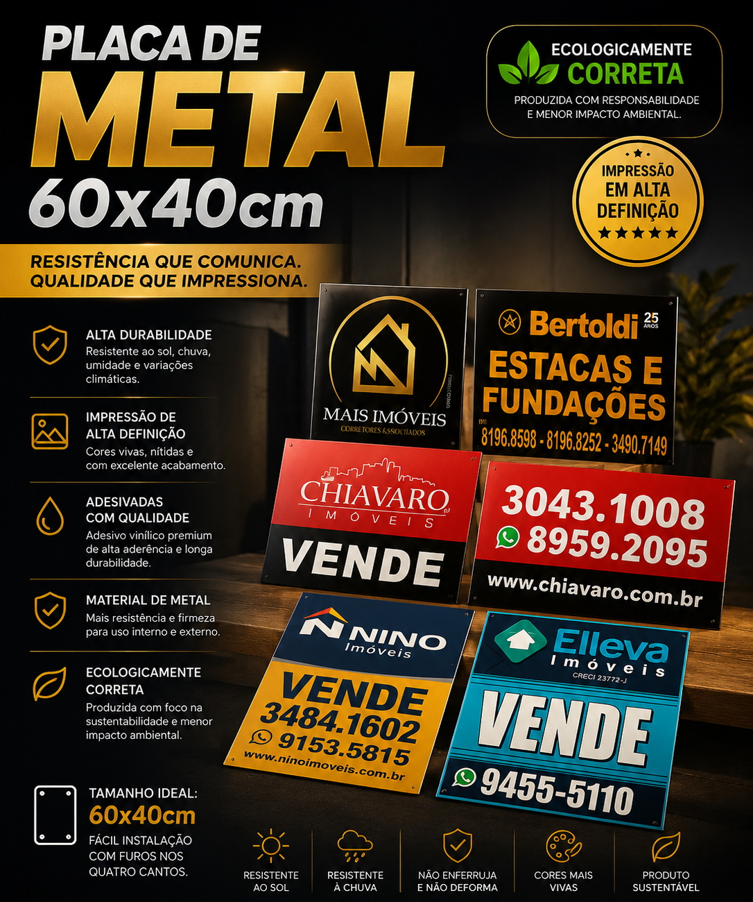 PLACA DE METAL IMOBILIARIAS IMOVEIS